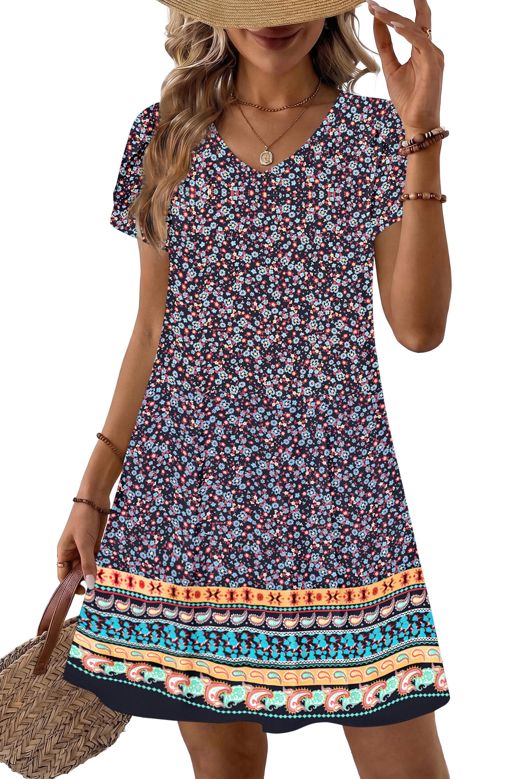 Zeagoo Womens Summer A-Line Dress with Pockets Mini Short Sleeve Dresses Flowy Beach Swing Dress 2026 Vacation Travel