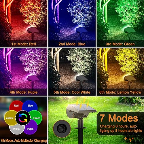 Miniatura 8 de Focos solares que cambian de color para exteriores, 7 modospaquete de 10 focos de Navidad impermeables IP65 para paisaje, luz de seguridad solar del