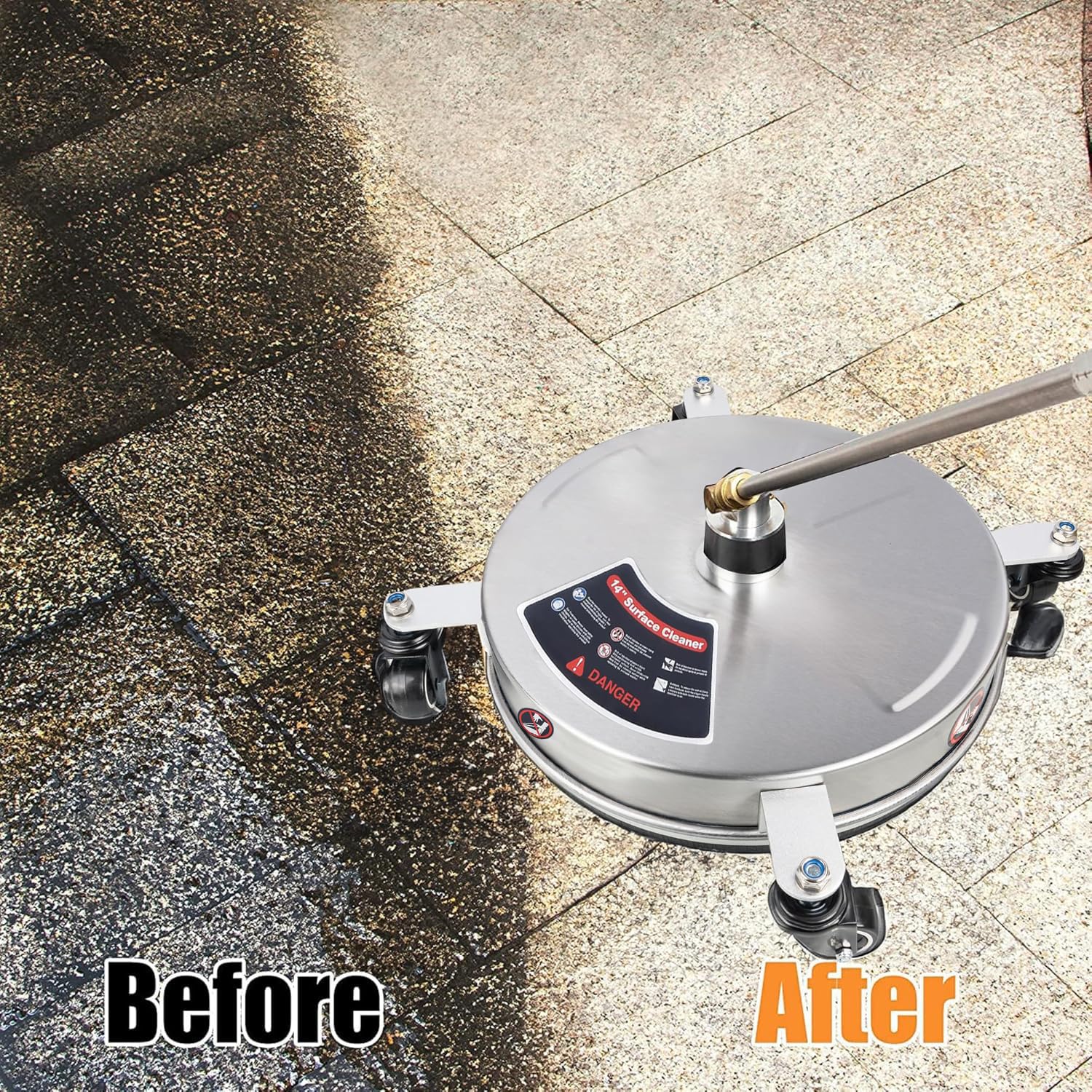 Limpiador de Superficies a Presión, Limpiador de Superficies de Acero Inoxidable con 4 Ruedas,2 Varillas de extensión, 4000 PSI