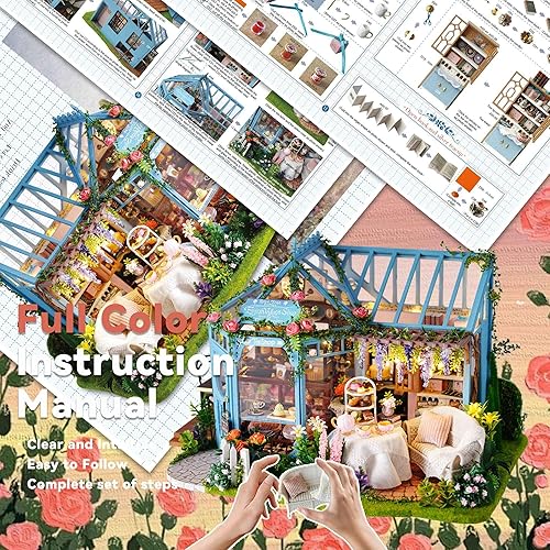 Miniatura 9 de Flever Casa de muñecas, kit de casa de bricolaje, sala creativa con muebles para regalo romántico de obras de arte, jardín de rosas, casa de té