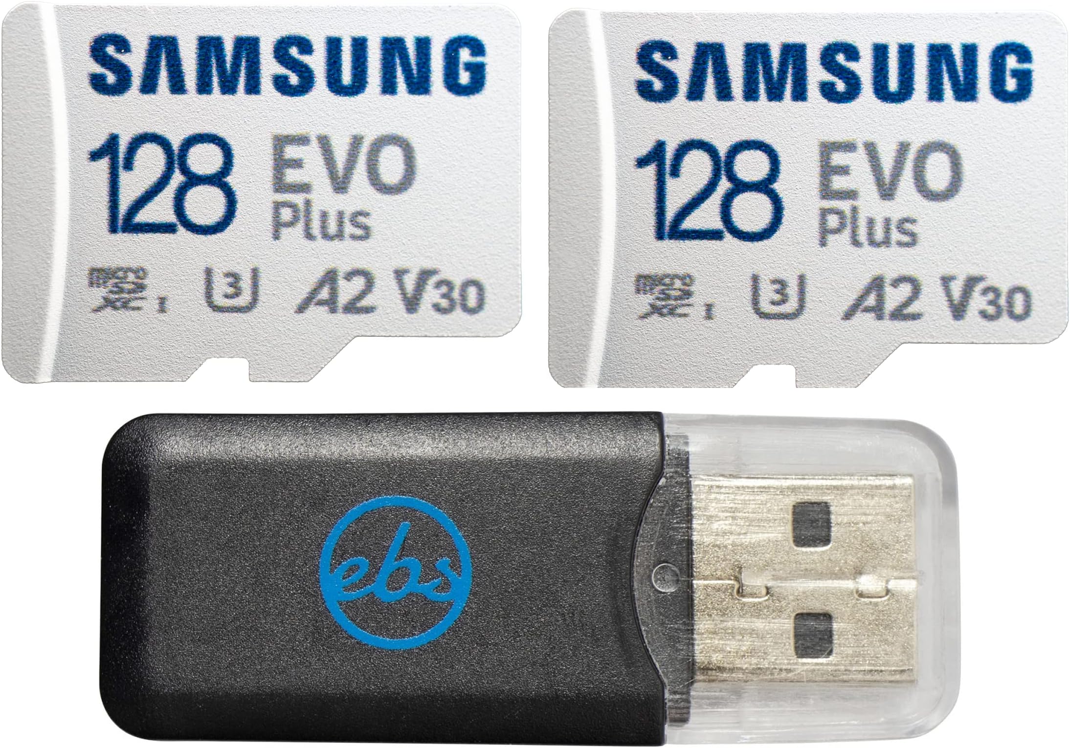 Everything But Stromboli Samsung EVO Plus 128GB MicroSDXC SD Card (2 Pack) Works with GoPro Hero 10, Hero 9, Hero 8, Hero 7 Action Cam (MB-MC128KA) U3 A2 V30 UHS-I Bundle with (1) MicroSD Card Reader