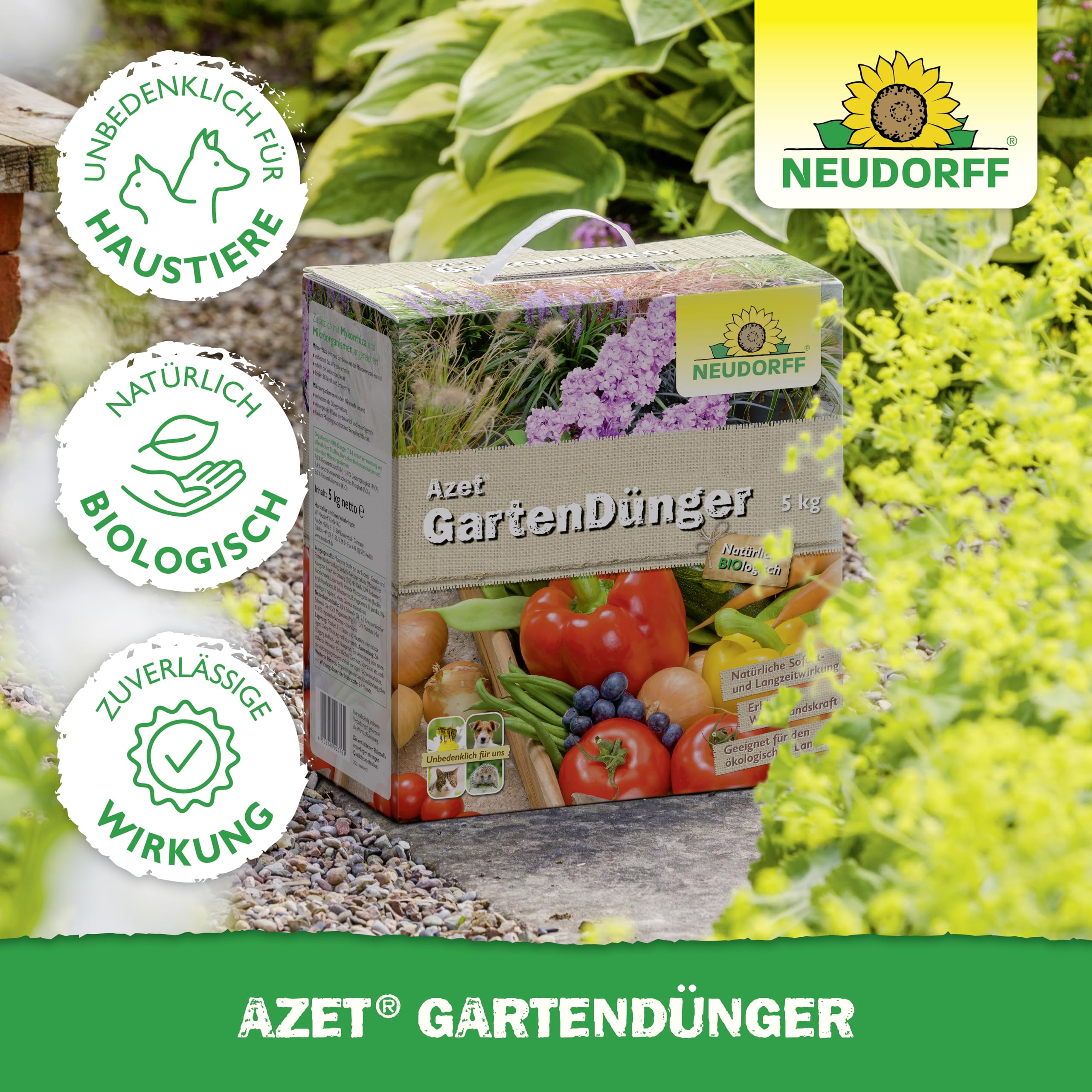 Neudorff Azet Gartendünger – Bio Universaldünger fördert die Blühkraft und reiche Ernte aller Gartenpflanzen mit natürlicher Sofort- & Langzeitwirkung, 10 kg