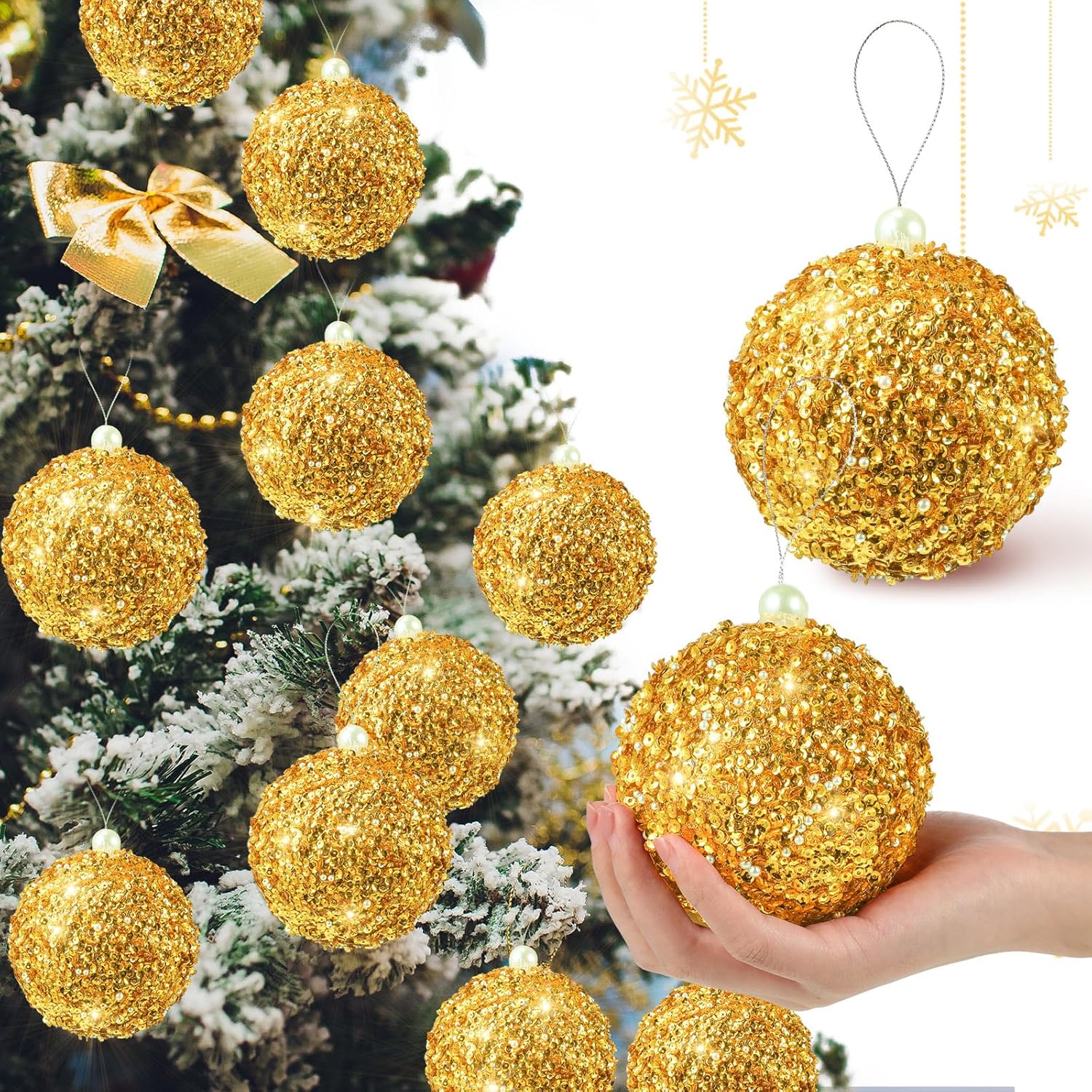 Jenaai 12 Pcs Christmas Sequin Glitter Ball Ornaments 4