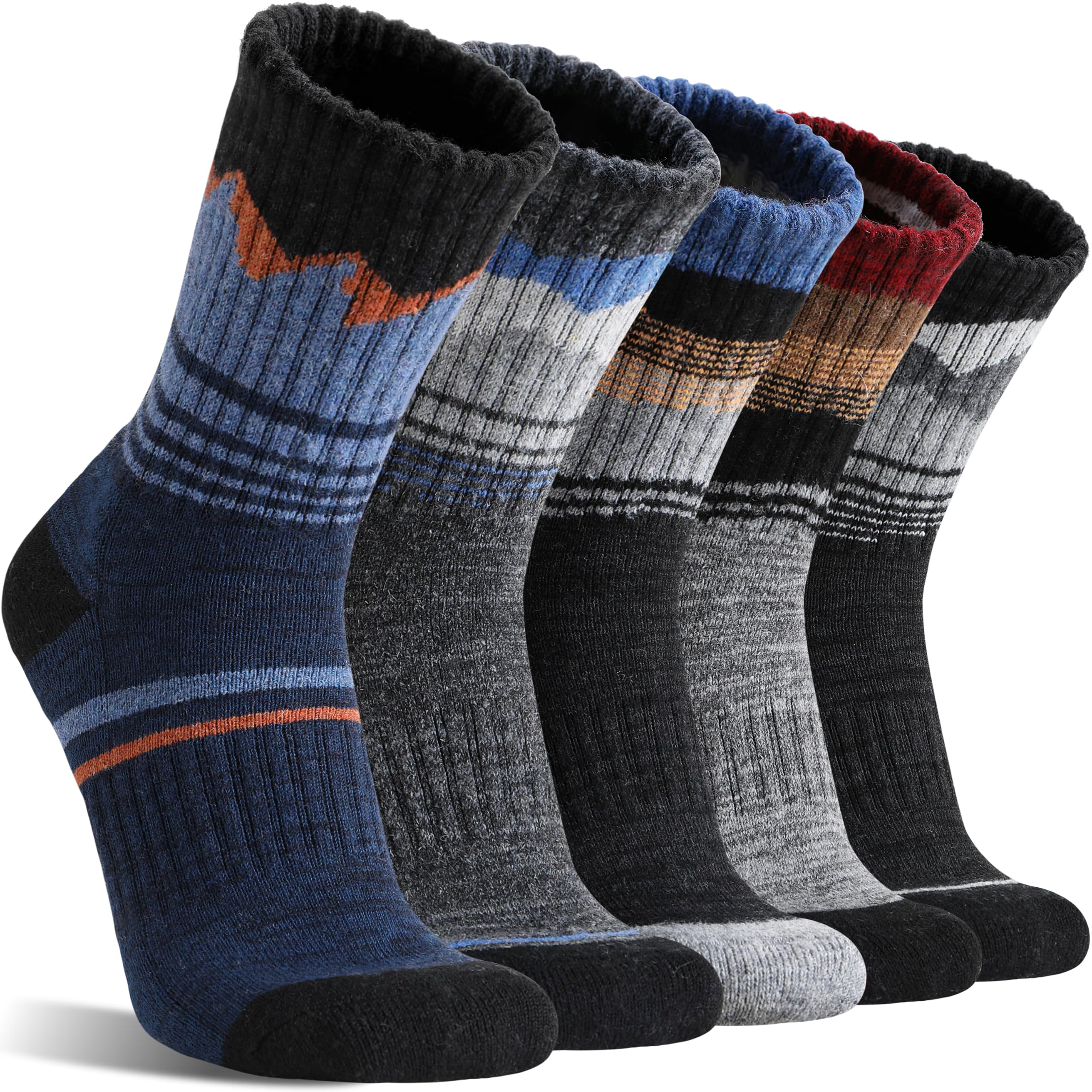 Sandsuced Merino Wandersocken für Herren, Wolle Thermosocken, Warme Wintersocken,Atmungsaktive Merino Wollsocken 5 Paar