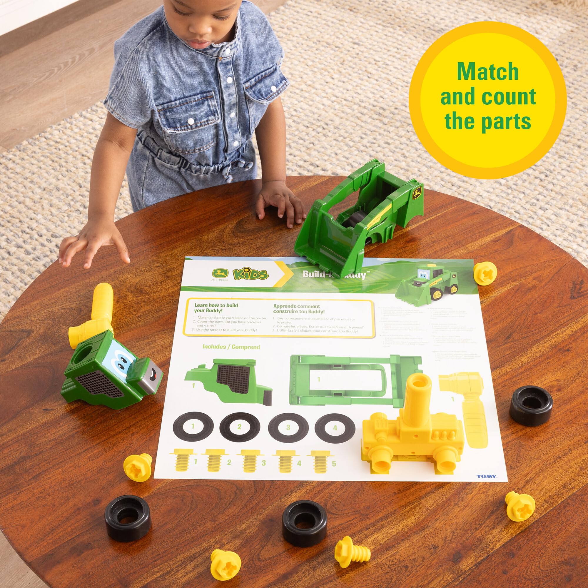 John Deere Build‑A‑Buddy Skid Steer Playset, 13‑Piece Take‑Apart Toy with Ratchet Tool, Push‑Along Wheels - Image 4