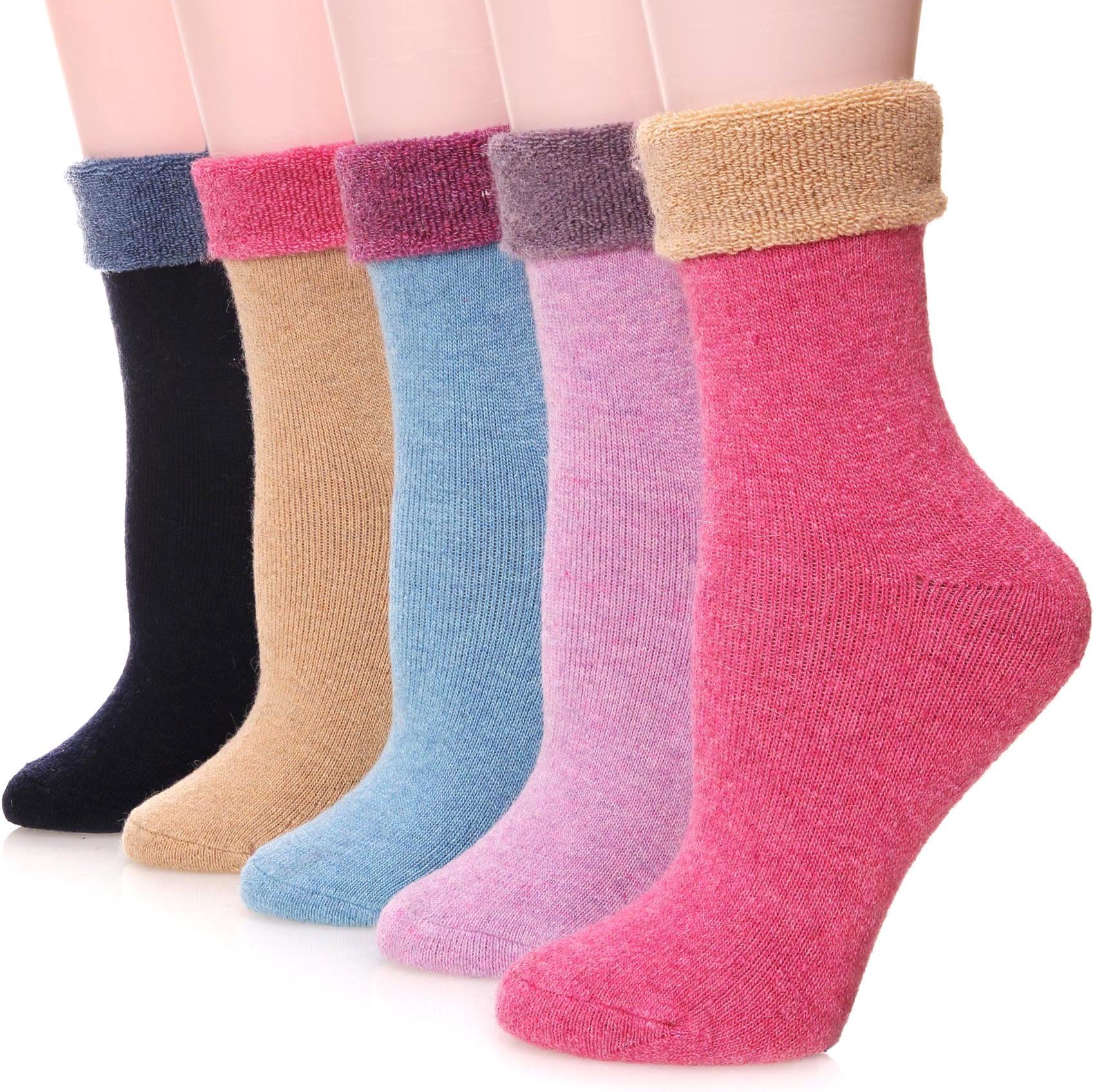 EBMORE Womens Merino Wool Thermal Warm Winter Thick Socks Cosy Crew Comfy Hiking Walking Work Socks for Ladies 5 Pairs