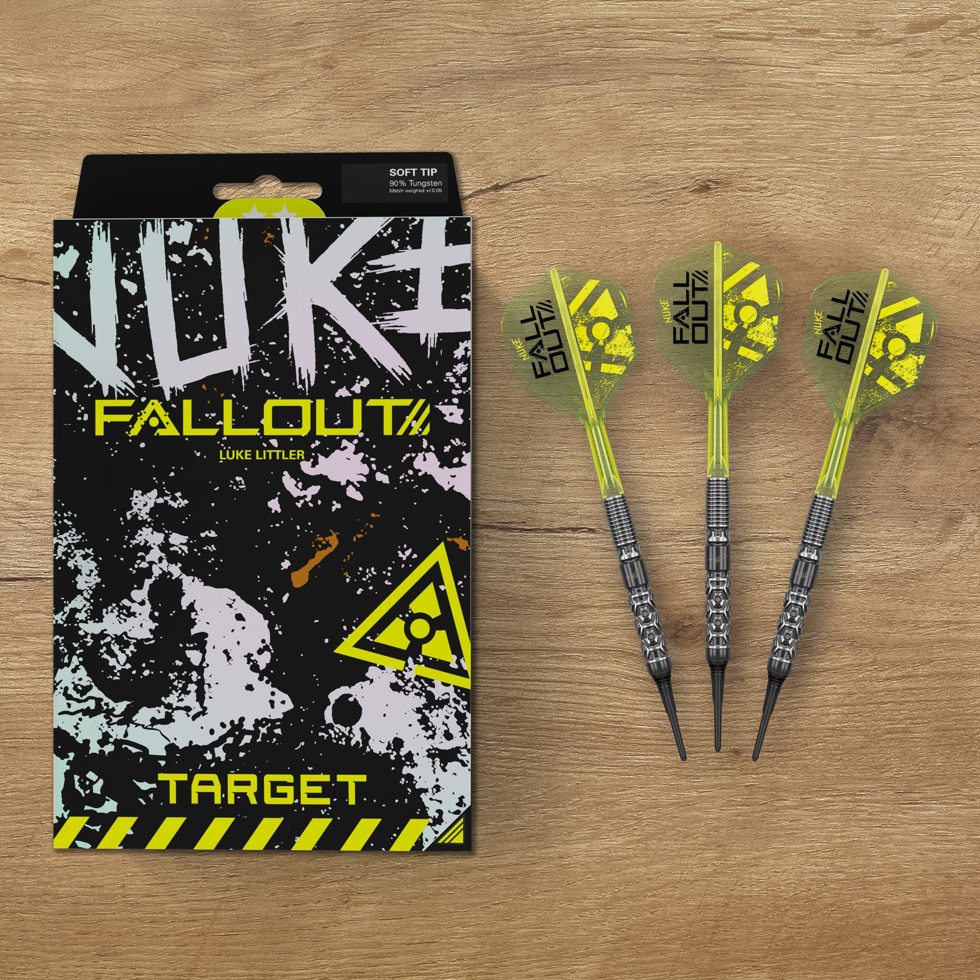 Target Darts Luke Littler Fallout 90% Tungsteno Punta Morbida Dart Set, 19G