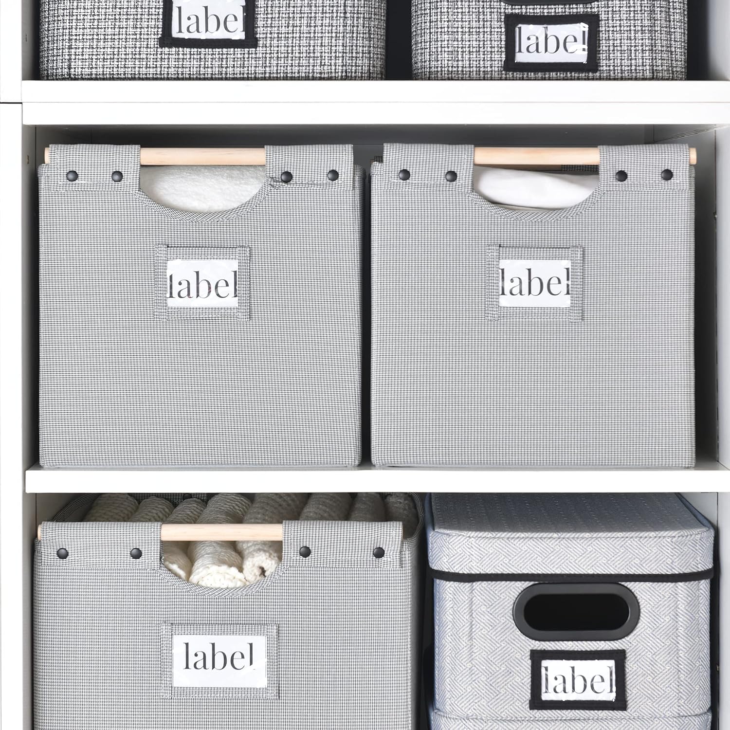 StorageWorks Closet Baskets, Decorative Storage Bins for Shelf, Collapsible Fabric Baskets with Wooden handles, Mixing of Gray and White, Large, 2 Pack, 10 ¾" L x 12 ½" W x 10 ¾" H