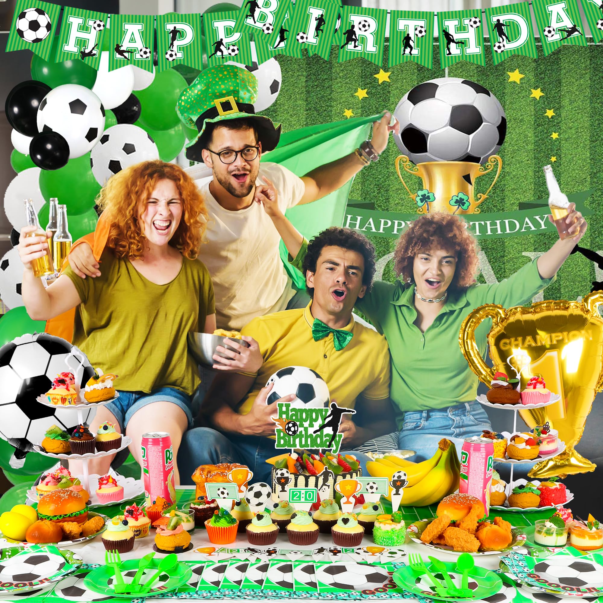 Fußball Geburtstagsbanner 180 X 110 Cm – Mit Ballons-Motiv & Seil – Für Jungen, Sport-Party, Kindergeburtstag