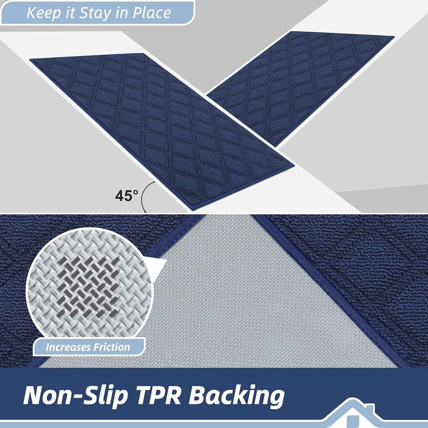 BEQHAUSE Dirt Trapper Door Mat 32" x 48", Non-Slip Washable Doormats Welcome Mat, Dirt Resistant and Absorbent Entrance Mat, Low Profile Floor Mats for Front Back Door, Entryway, Blue