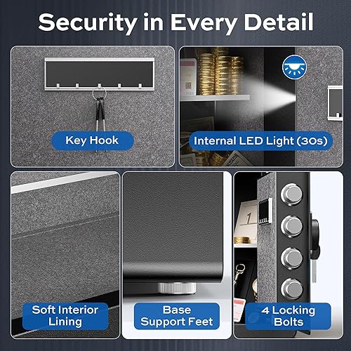 Miniatura 7 de Caja fuerte para el hogar de 2.0 pies cúbicos con bolsa de dinero ignífuga, caja de seguridad de acero para documentos en efectivo, caja de