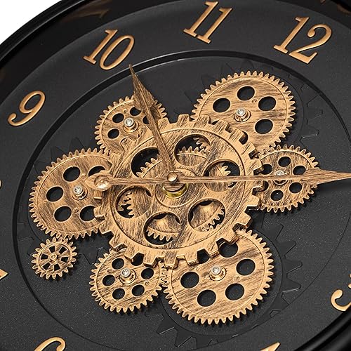 Miniatura 6 de Clockswise Reloj de pared giratorio industrial de 16 pulgadas, estético steampunk con diseño de inspiración vintage, detalles rústicos y encanto