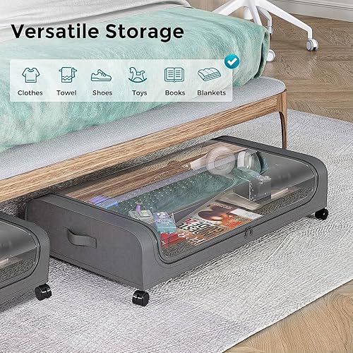 Miniatura 9 de oylik Paquete de 2 unidades de almacenamiento debajo de la cama con ruedas, almacenamiento de zapatos debajo de la cama de mayor capacidad con