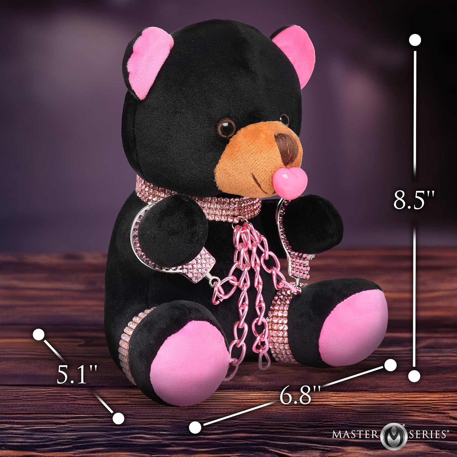 Master Series Bling Bondage Bear Plush – Bedazzled BDSM Plush Bear with Collar, Cuffs & Chains – Soft Kinky Gag Gift & Aftercare Plush for Adults