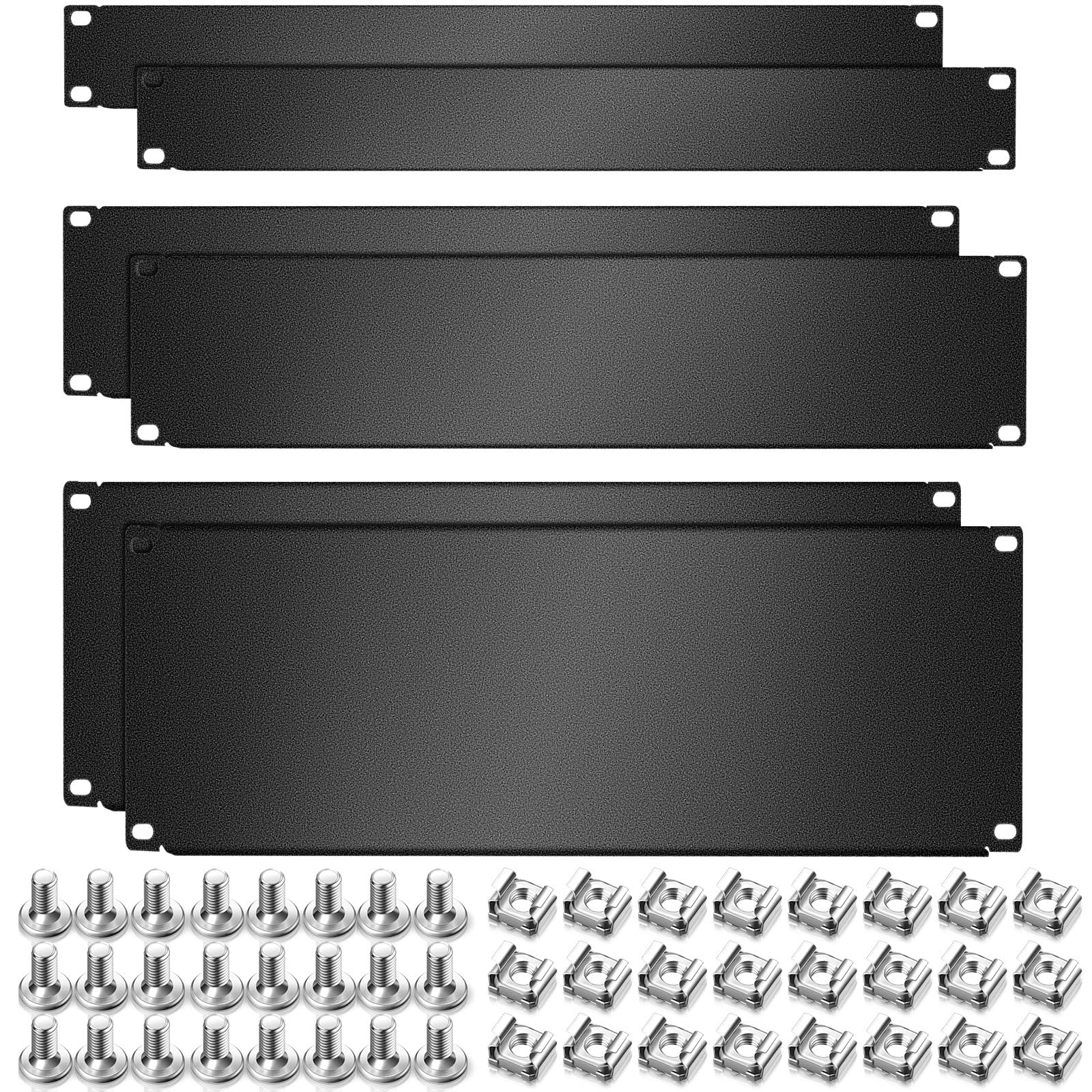 Zhengmy 1u, 2u, 4u Blanko-Platte, Metall-Rack-Montage, Abstandshalter, 48,3 cm, Rack-Blanking-Kit für Gehäuse, Serverschrank, Schwarz, 6 Stück