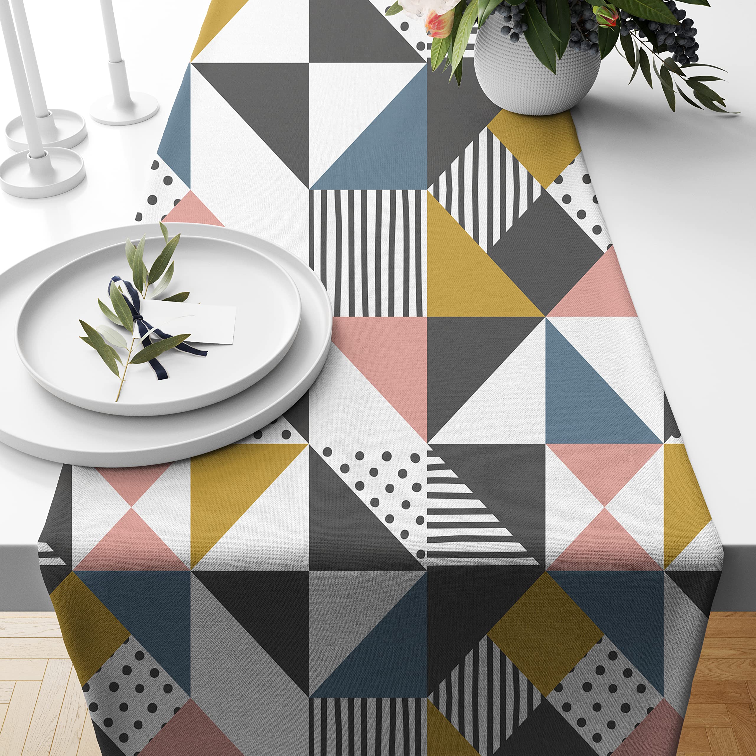BRICK HOME Table Runner - Geometric Peach Design -8