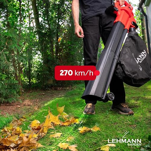 LEHMANN 3 en 1 Souffleur de Feuilles Électrique, Aspirateur à Feuilles avec Broyeur, 3500W, Fonction Aspirateur Souffleur Broyeur en Un, Vitesse 270km/h,15000 TR/Min, Sac 40L, Sangles & Roues - 4