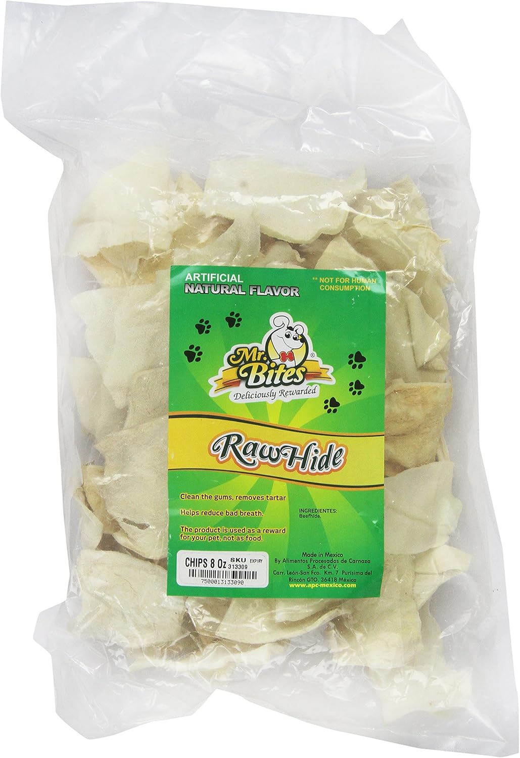 Mr Bites 8Ounce Rawhide Chips For Dogs, Natural Pet