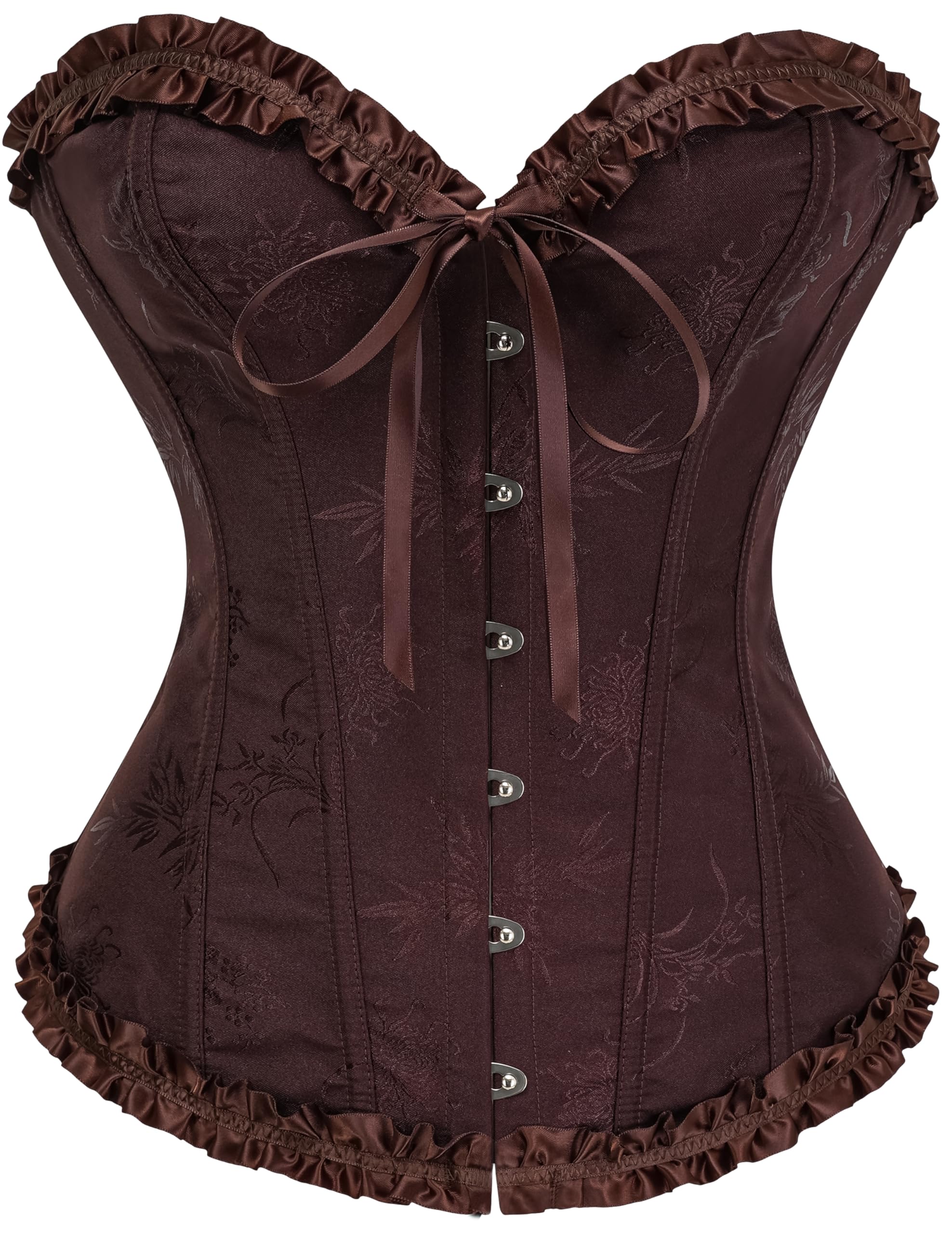 Szivyshi Bitter Schokolade Korsett für Frauen - Bustier Shapewear Corset - trägerlos Vintage viktorianischen Vollbrust Mode Spitze Taille Mieder für Night Out - Größe XL