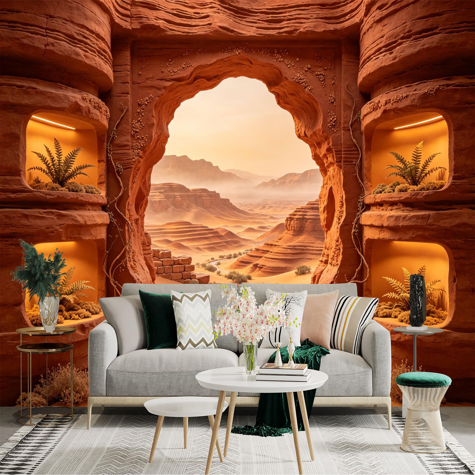 Custom Size Wall Sticker Mural， Desert Canyon View with Sandstone Arch and River， for wall Decoration， peelandstick wall Decals.