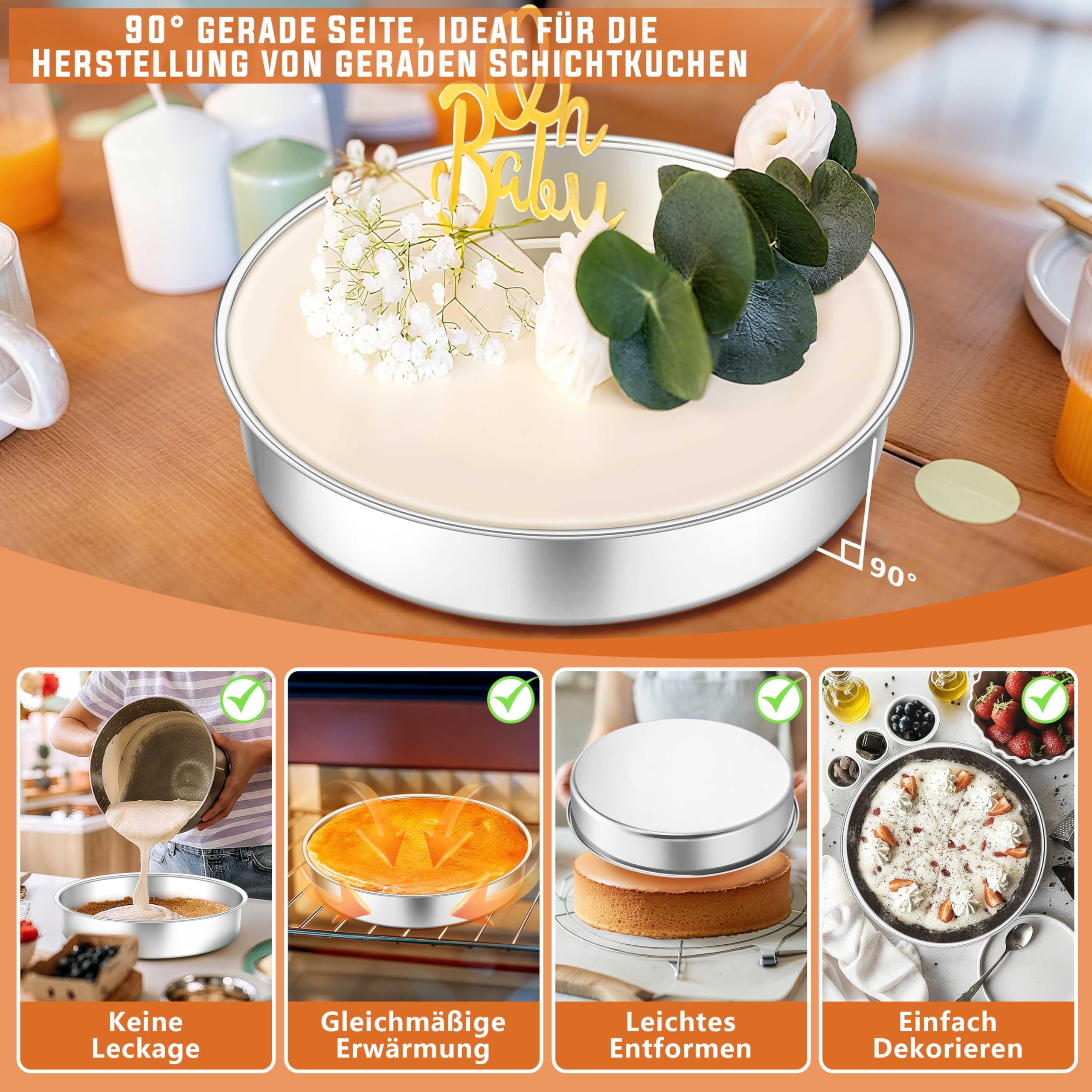 Homikit Edelstahl Backform, 28cm Kuchenform Tortenform, 5,5cm Tief Hochwertig Kuchenbackform, Ungiftig & Rostfrei, Spiegelpoliert & Spülmaschinenfest