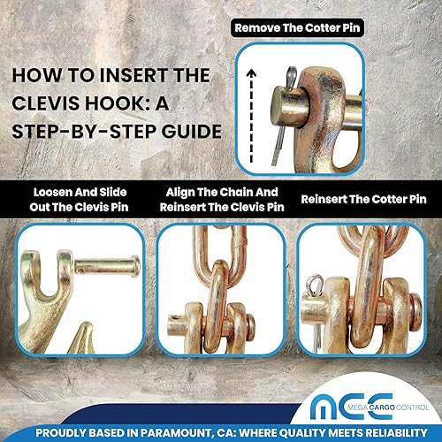 Miniatura 4 de Mega Cargo Control - Cadena de remolque de la horquilla, gancho de agarre con pestillo forjado grado 70 para remolque, camión, transporte