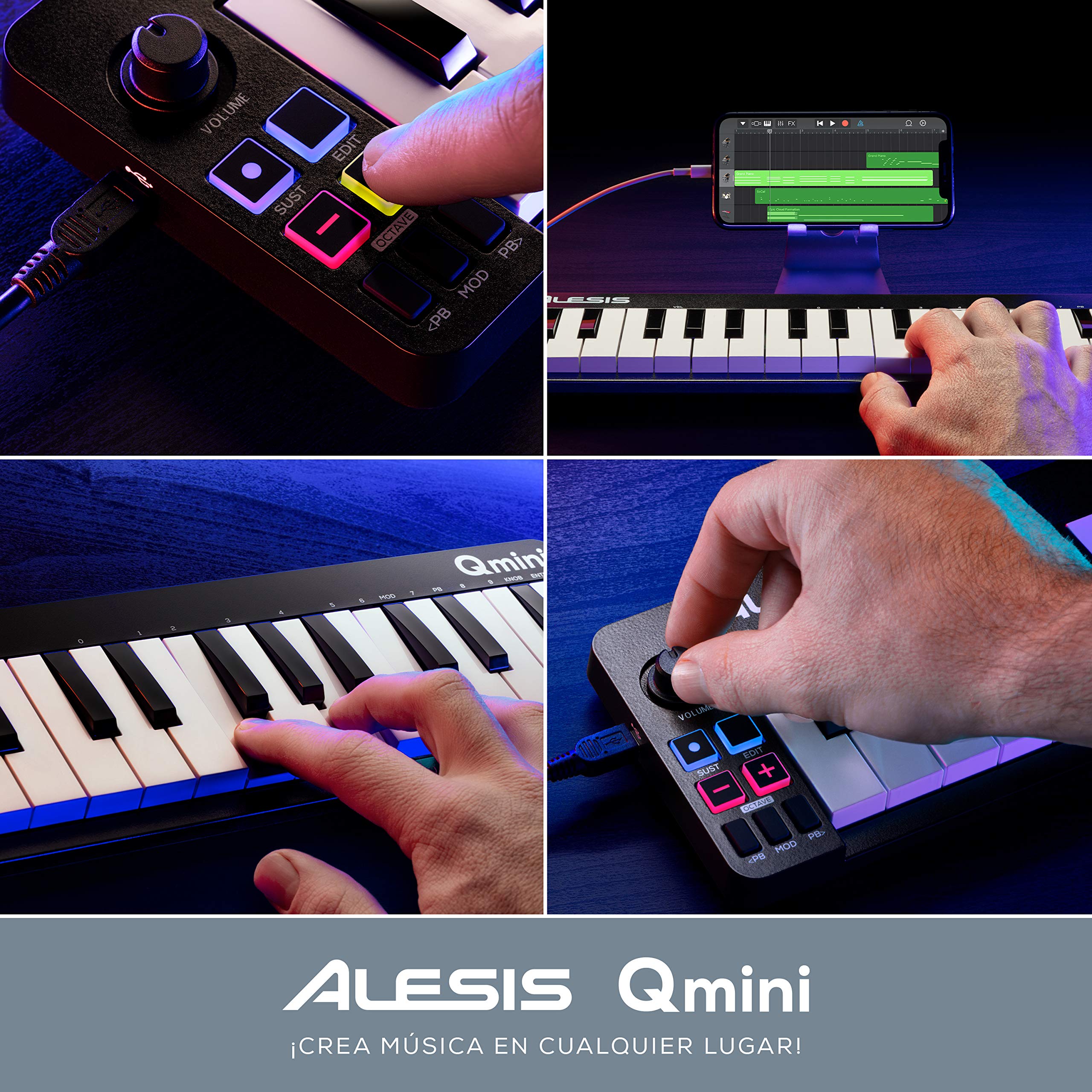 Alesis Qmini - Teclado controlador MIDI USB portátil de 32 teclas de acción sintetizador sensibles a la velocidad y software de producción musical