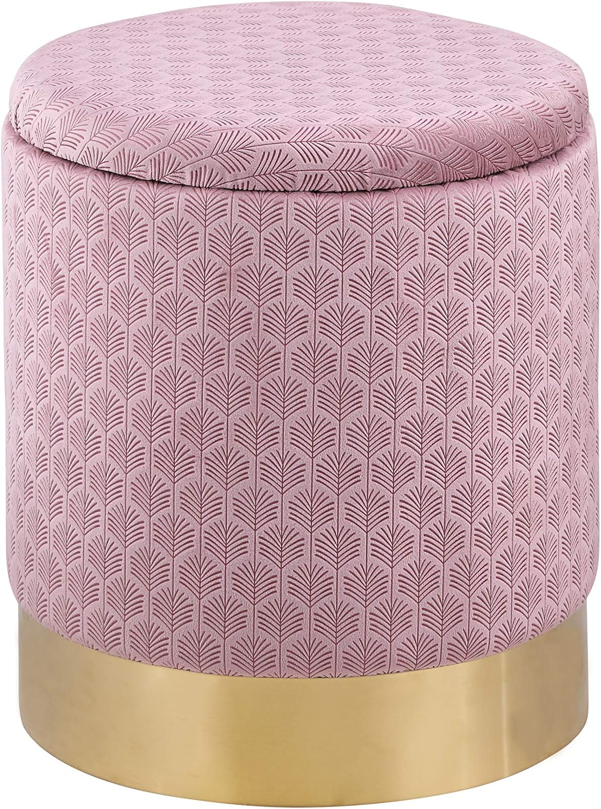 SALBAY Velvet Pouffe Modern 34 cm Tall On-Trend Storage Footstool on Gold Metal Trim Brass Base Multifunctional Footrest Ottoman Stool Seat (light pink)