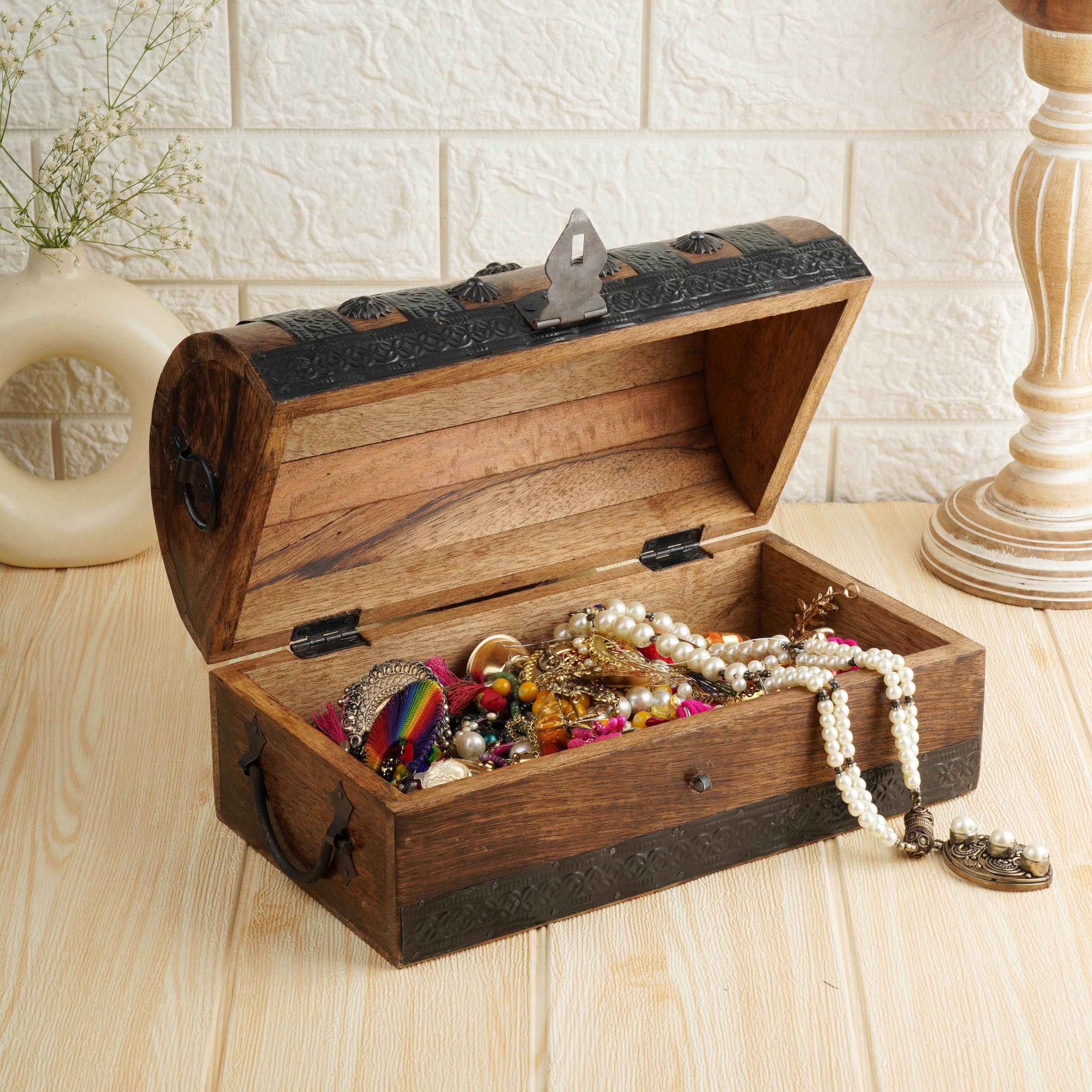 Scrigni Tesoro Legno 5 Pezzi - Scatoline Vintage Portagioie Per Collane E Orecchini - Foto 6