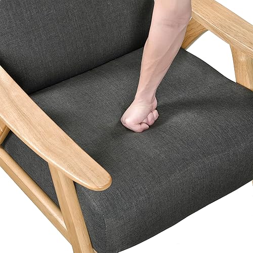 Miniatura 37 de Lexicon Silla decorativa moderna de mediados de siglo con marco de madera maciza en acabado de nogal, sillón tapizado para sala de estar, cojín de