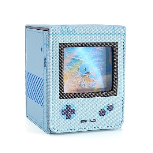 Venssu Retro Gaming Console MTG Deck Box with Commander Display, Card Deck Case Fit 120 Single Sleeved Cards, PU Leather Magnetic Card Storage Box with 2 Dividers, Compatible with TCG/PTCG (Blue) - Blue