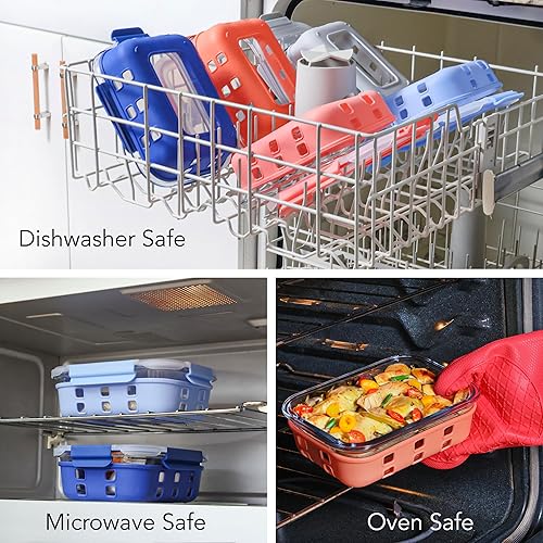 Vista 4 de ECOBERI - Paquete de 5 recipientes de vidrio para preparación de comidas con tapas y fundas de silicona de 4.5 tazas, recipientes herméticos y Manga