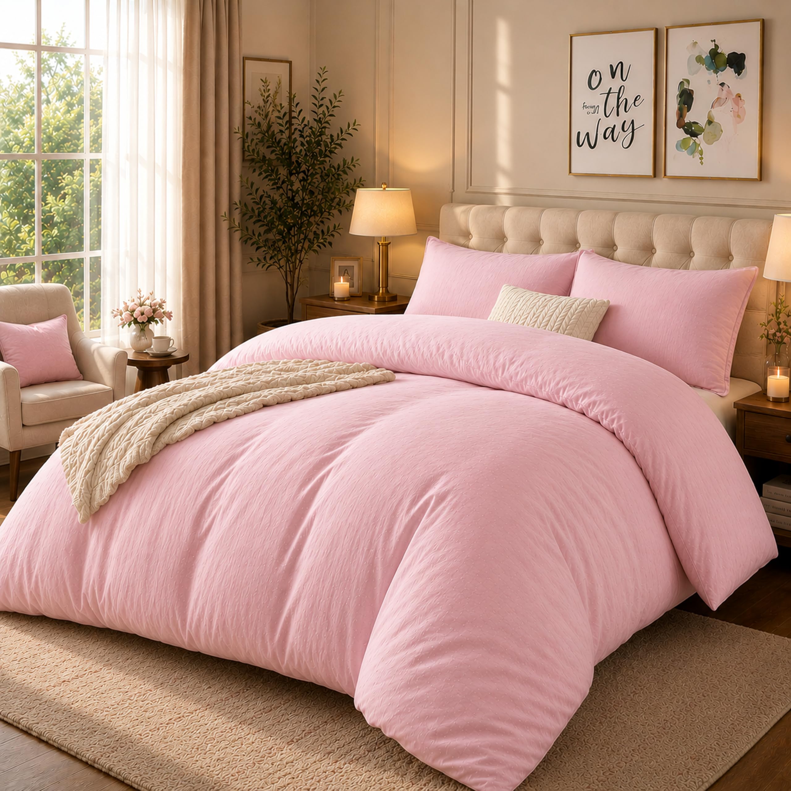 Microfiber Double Duvet Cover Set with 2 Pillowcases (200x220)cm Baby Pink