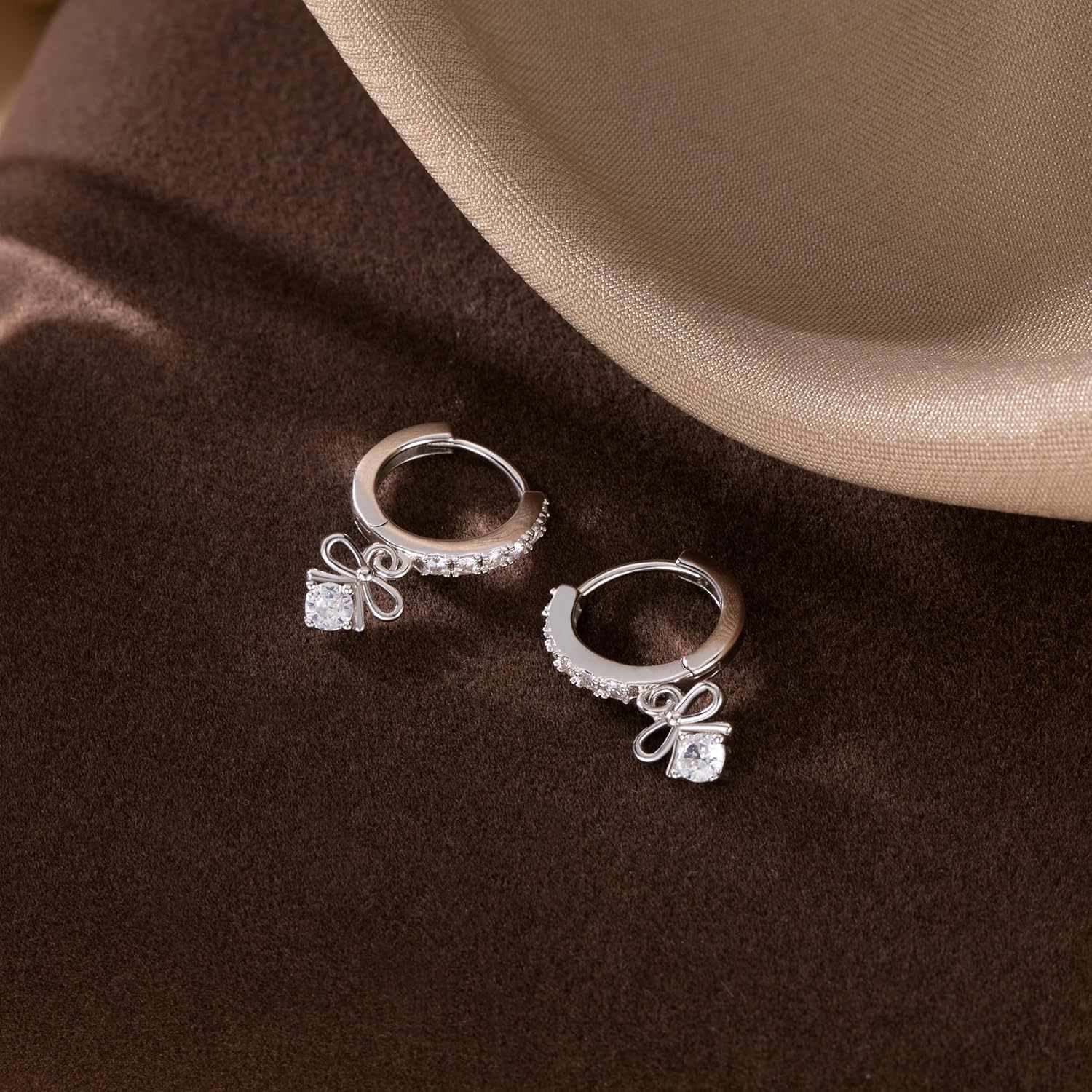 SLUYNZ Sterling Silver CZ Bowknot Hoop Earrings for Women Teens Small Bow Hoop Earrings Huggie Drop - Image 6