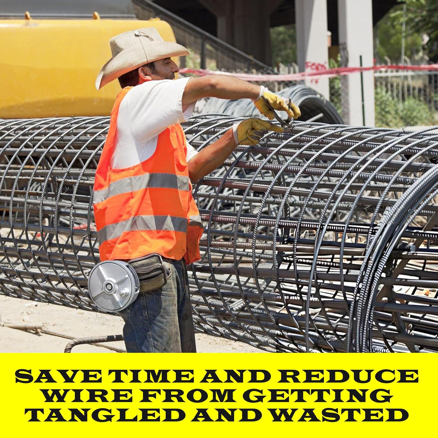 Aluminum Tie Wire Reel Coil Holder - Lightweight & Durable Wire Holder with Ergonomic Rewind Knob, Smooth Operating Wire Reel Dispenser, Sturdy Aluminum Reel with Built-in Belt Loops for Construction