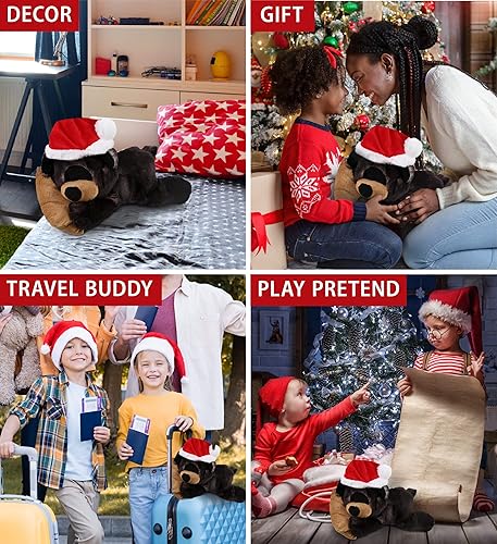 Miniatura 4 de DolliBu Oso negro dormido de Papá Noel con almohada de peluche – Animal de vida silvestre súper suave vestido con traje rojo de Papá Noel, perfecto