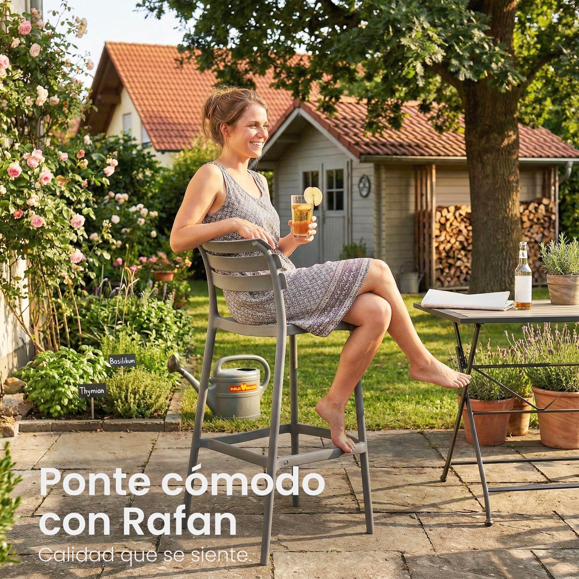 CLP Taburete de Bar con Respaldo Rafan, Taburete Alto de Exterior de plastico Resistente al Clima y a los Rayos UV, hasta 150 kg Color:Gris