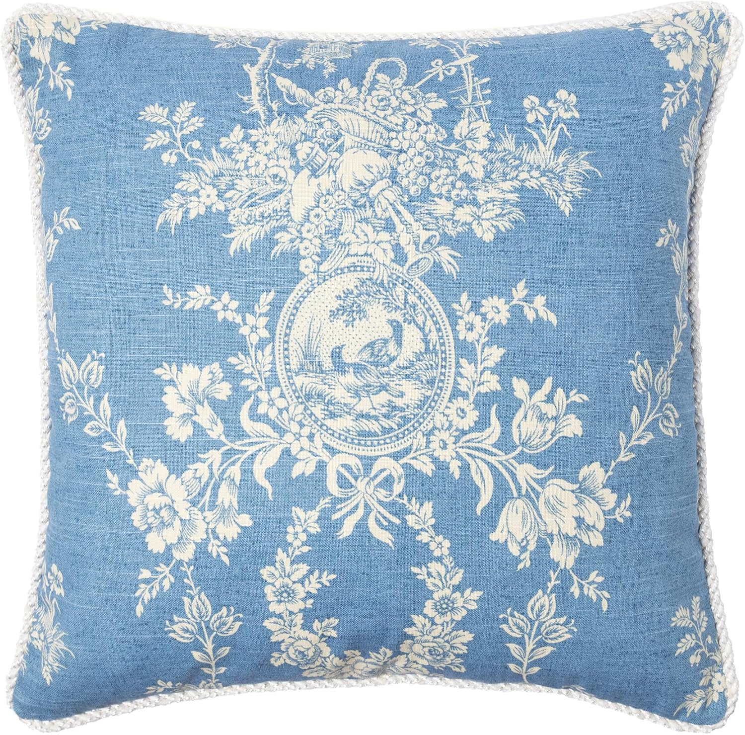 Sherry Kline Home Collection Country Toile 20" x 20" Decorative Pillow – Red, Chambray, Navy, or Black with Cord Edge & 95/5 Feather/Down Fill, Zippered