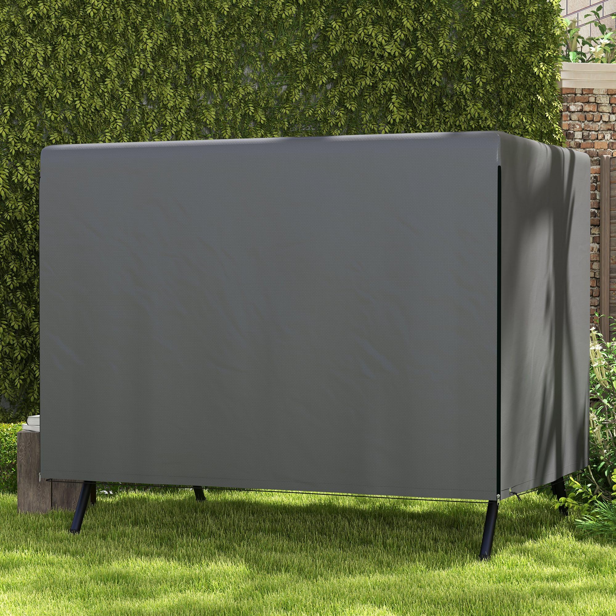 Outsunny Housse de Protection pour Balancelle de Jardin 3 Places Gris Foncé | Housse de Balancelle de Jardin, Toile PE Imperméable, Anti-Poussière et Coupe-Vent, 215 x 155 x 150 cm