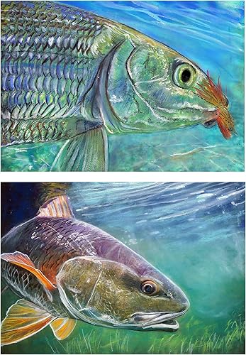 Redfish and Bonefish Wall Art Prints Set of Two Hand Signed Fishing Artworks by Jack Tarpon 8x10 11x14 12x16 Fishing Gift for Him or Her Saltwater