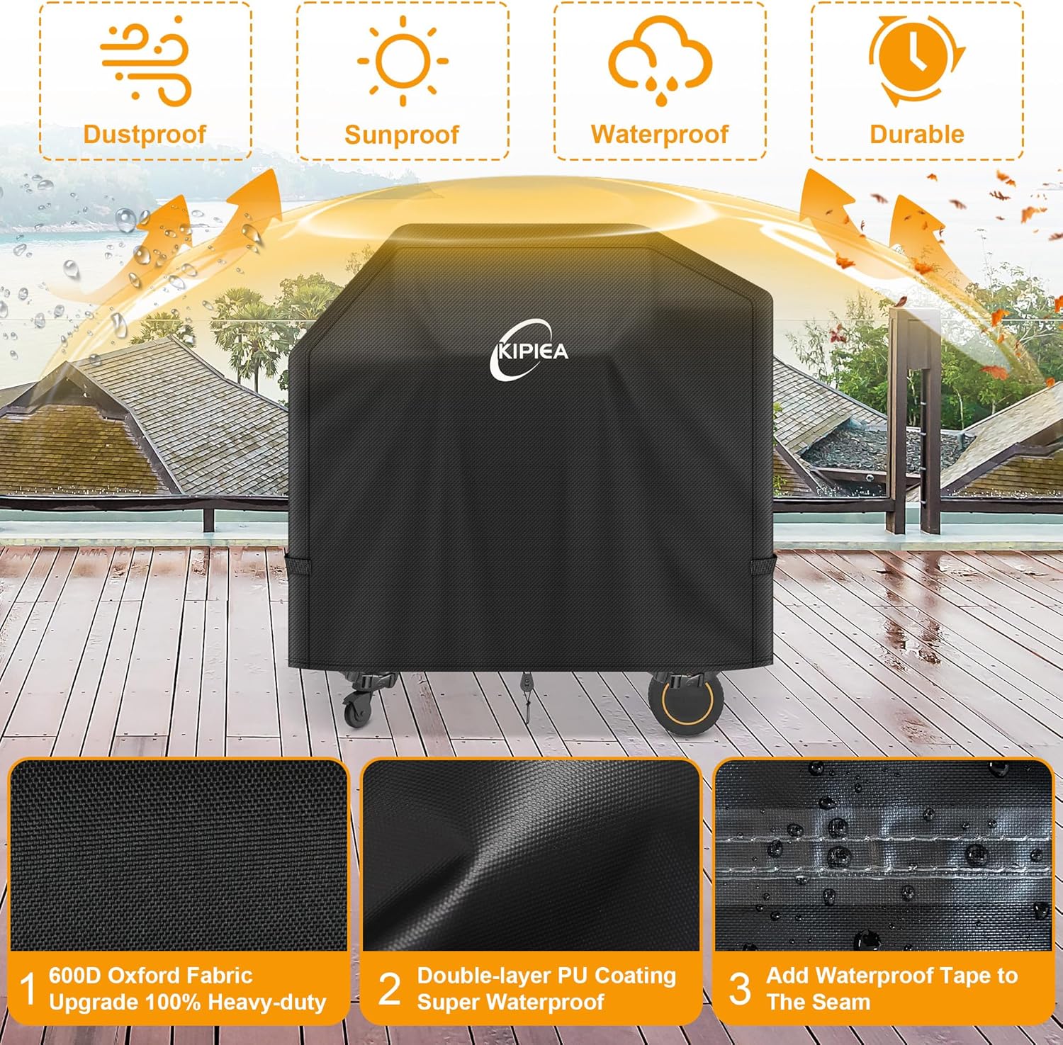 Kipiea Heavy Duty Grill Cover for Traeger Timberline 850, 600D Oxford Fabric Wood Pellet Smoker Covers Waterproof & Windproof, Pellet BBQ Grill Cover for Outside Anti-UV, No Tear, No Fading