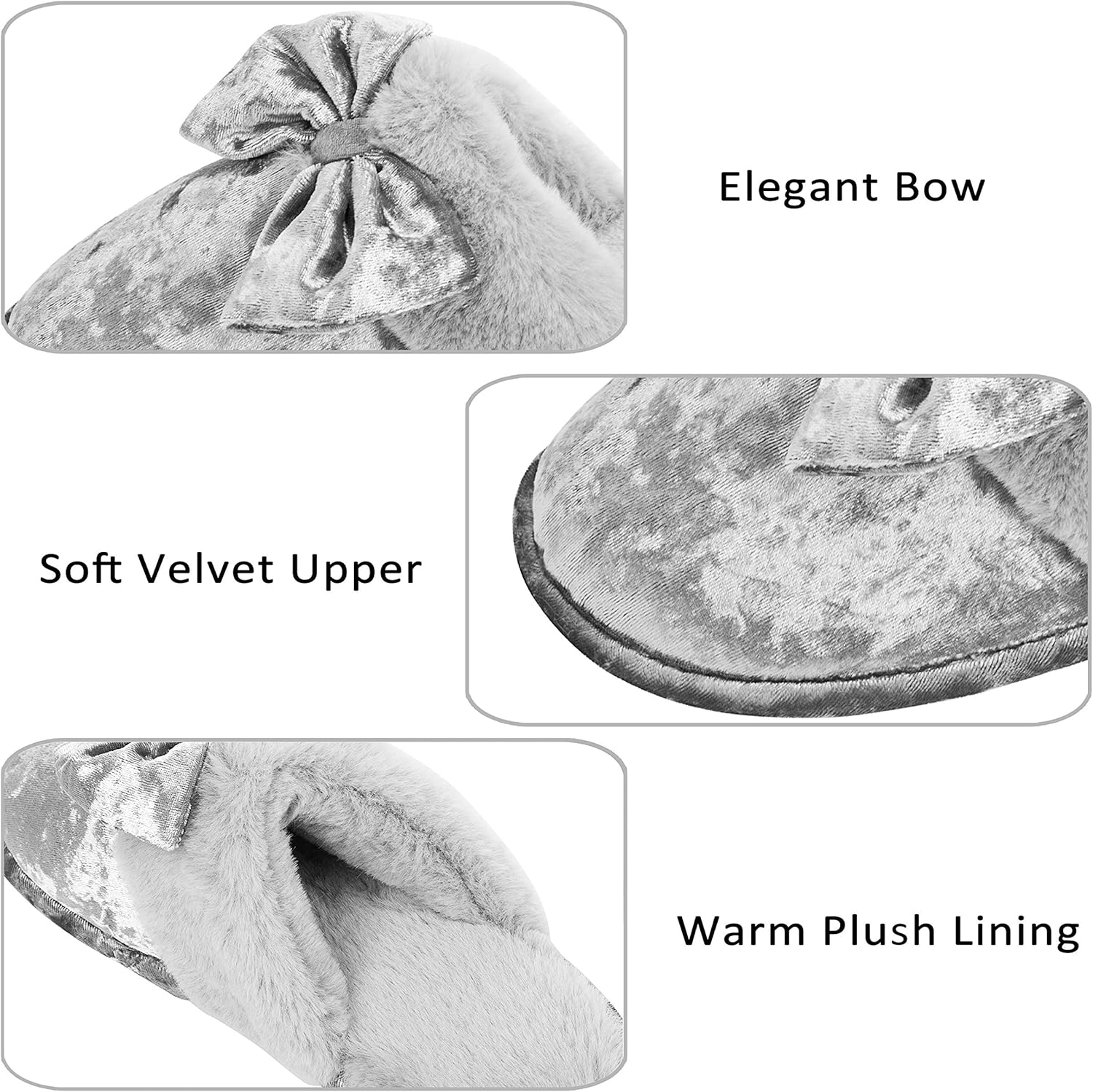 DL Womens Fluffy Velvet Slip on Scuff Slippers for Women Indoor, Warm Furry Ladies Bedroom Slippers with Non Slip Outsole Pink Gray Size 5-6, 7-8, 9-10 - Image 2