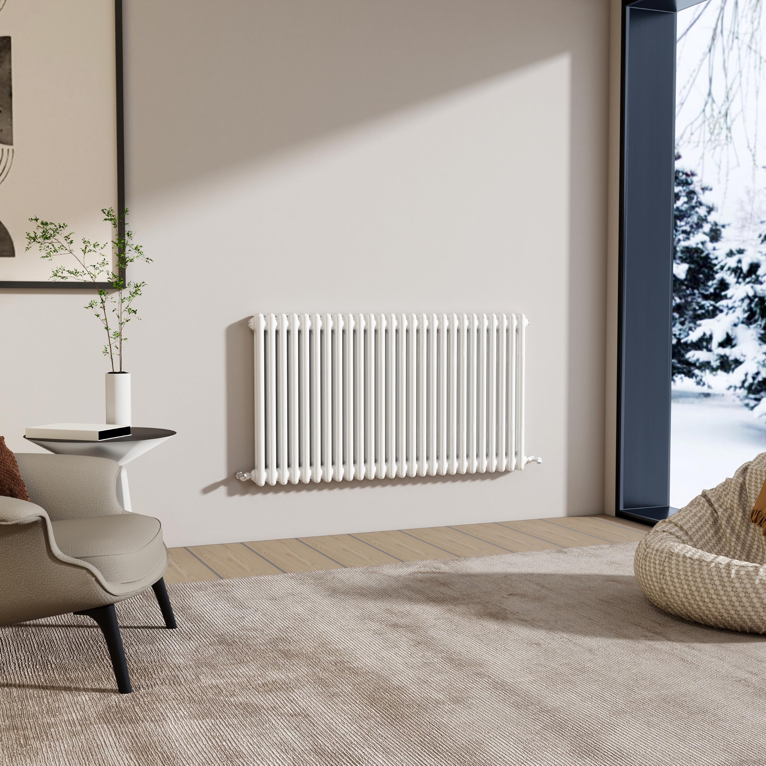 Traditional 2 Column Cast Iron Radiator 600x1190mm Horizontal Gloss White — image 1