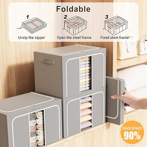 Miniatura 3 de Contenedores de almacenamiento de ropa con marco de metal, caja de almacenamiento plegable, organizadores de ropa, contenedores de almacenamiento