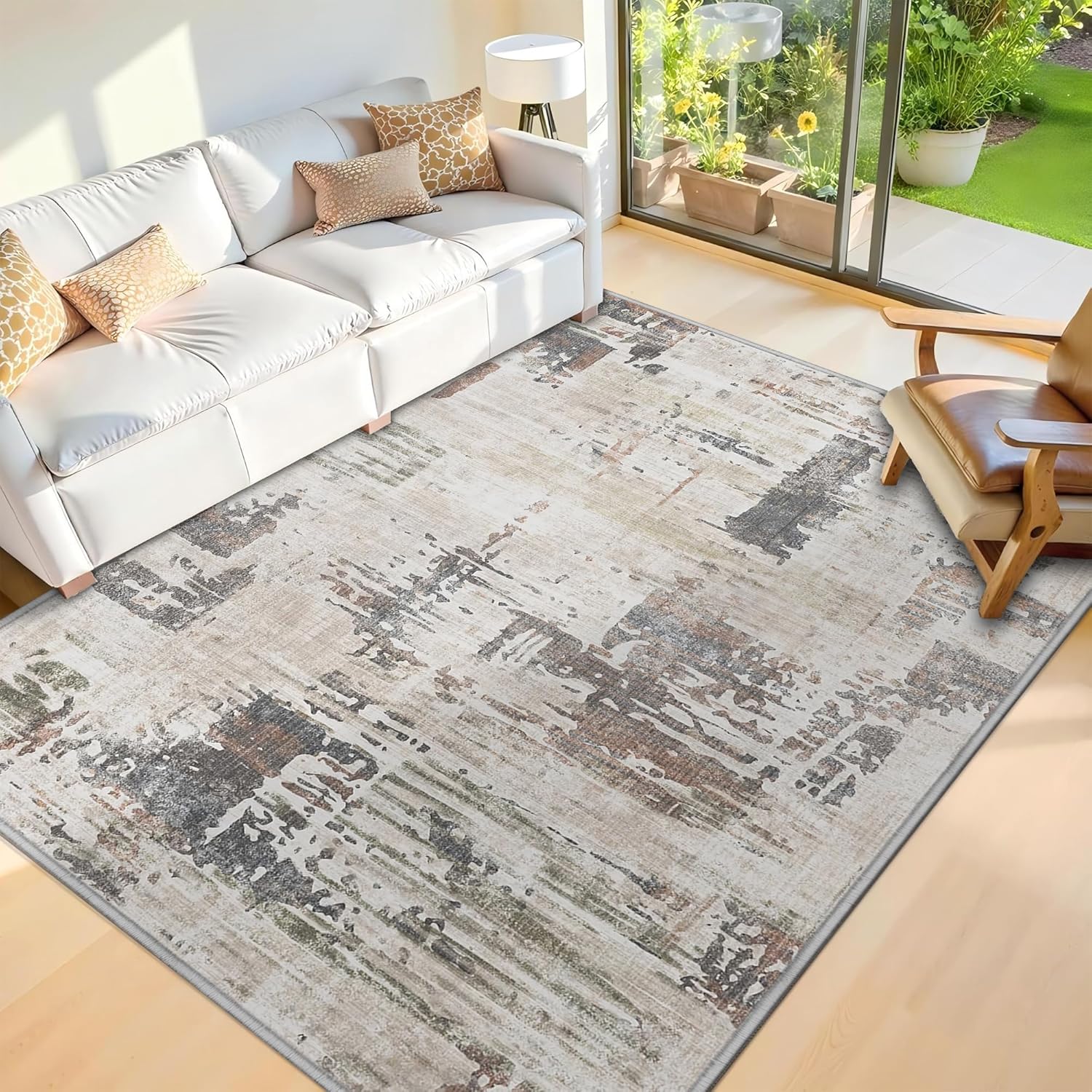 Abstract Area Rugs for Living Room 5x7 Non-Slip Machine Washable Carpet Fluffy Floor Rugs Foldable Stain Resistance Carpet for Home Decor, Grayish Blue