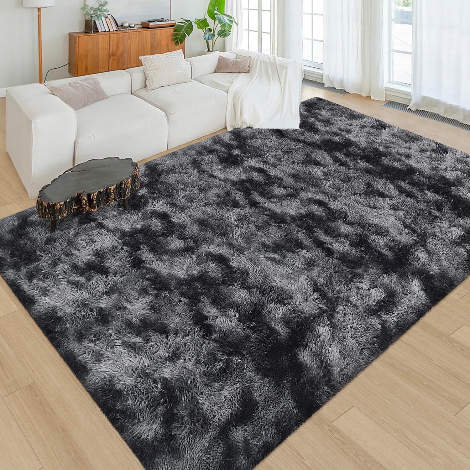 Black Grey Tie-Dyed Rug for Living Room 6x9 Fluffy Area Rug Mat Bedside Throw Rug for Bedroom Kids Room Boys Teens Nursery Baby Dorm Office Home Decor Aesthetic Carpets
