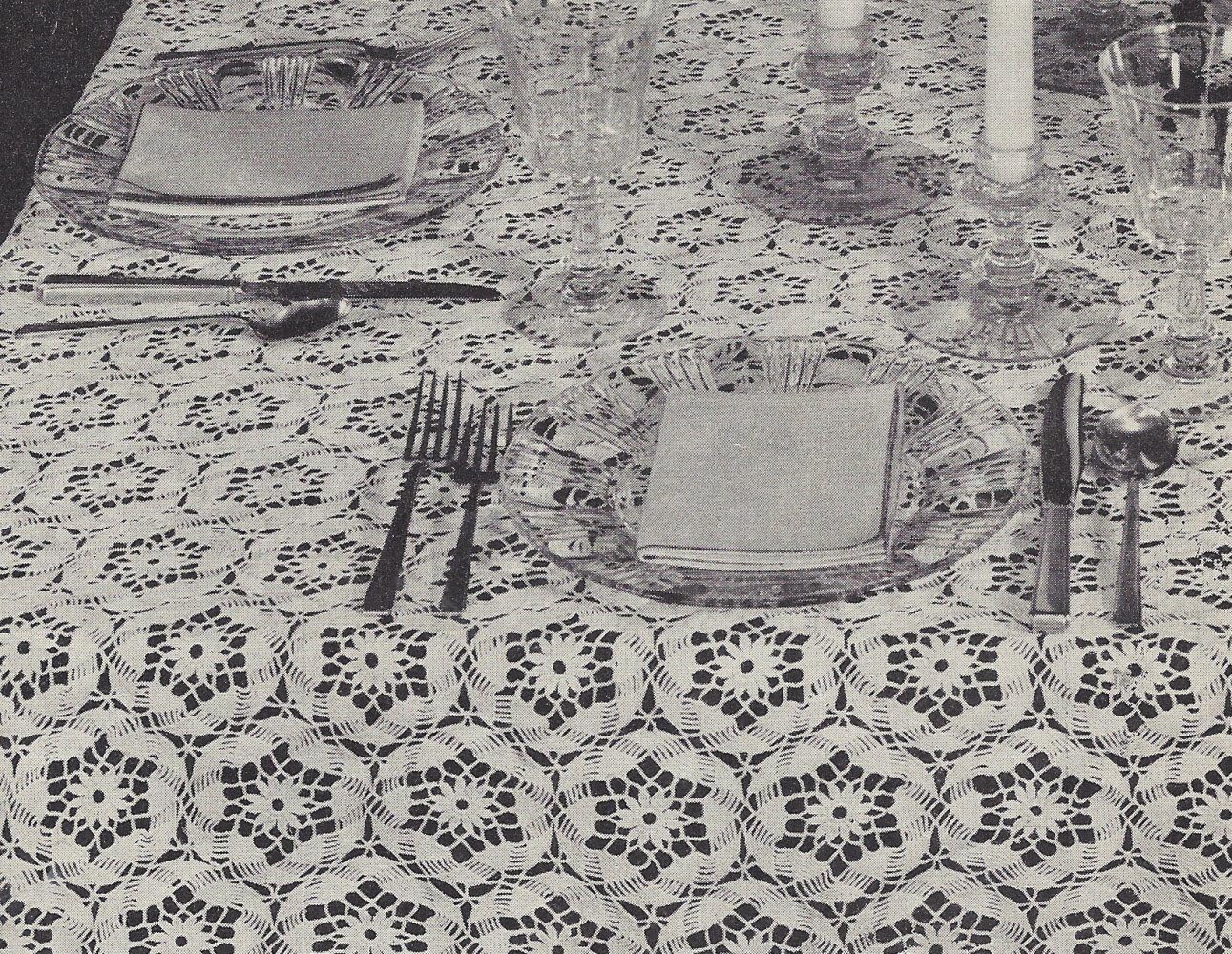 Vintage Crochet PATTERN to make - Daisy Flower Design Round Motif Block Tablecloth. NOT a finished item. This is a pattern and/or instructions to make the item only.