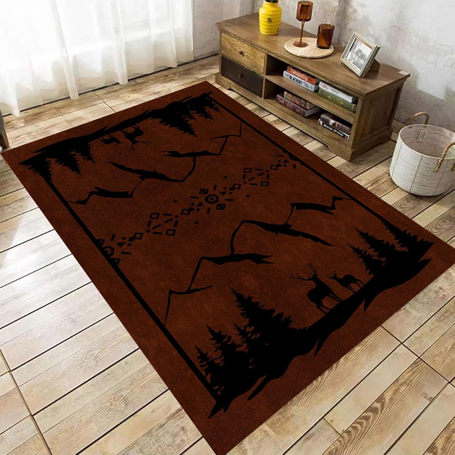 Southwestern Brown Bear Area Rug, 3x5ft, Rustic Bear Paw Forest Rugs Pinecone Edge Farmhouse Floor Mat Non-Slip Washable Area Rugs for Cabin Entryway Living Room Laundry