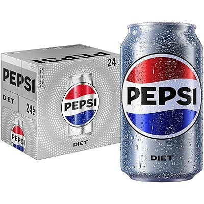 Pepsi Diet Cola Soda Pop, Zero Sugar, Zero Calorie, Sugar Free, 12 Fl Oz Cans 24 Pack