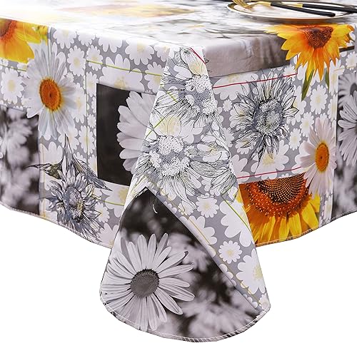 Miniatura 1 de Mantel de vinilo con parte trasera de franela, impermeable, a prueba de aceite, de PVC, resistente a las manchas, lavable, 60 x 60 pulgadas